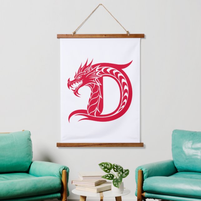 Dragon Styled Letter D, Dragon Alphabet, Monogram Wandteppich Mit Holzrahmen (Wohnzimmer)