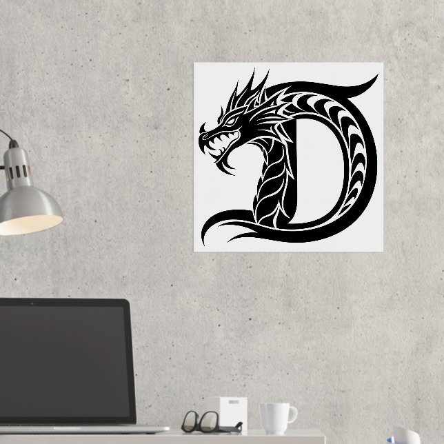 Dragon Styled Letter D, Dragon Alphabet, Monogramm Foliendrucke (In Situ (Schreibtisch 2))