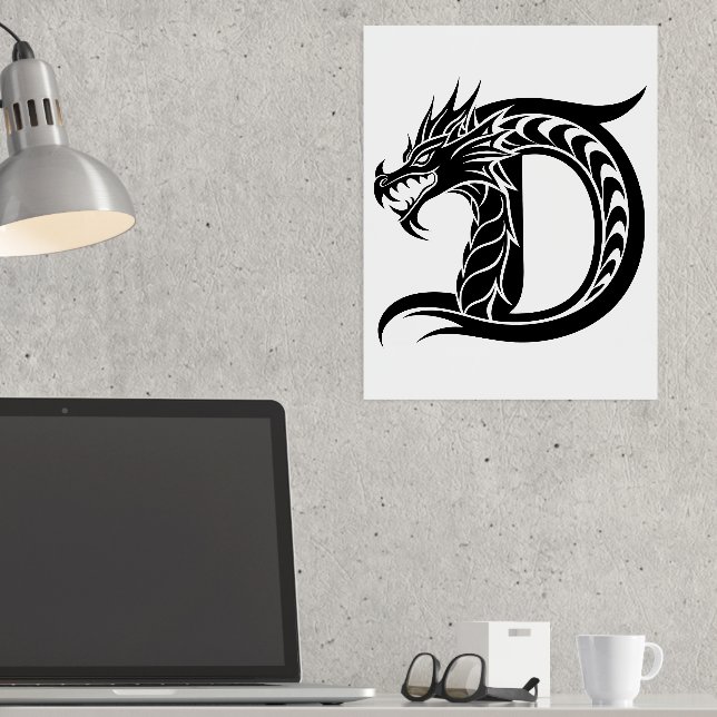 Dragon Styled Letter D, Dragon Alphabet, Monogramm Foliendrucke (In Situ (Schreibtisch))
