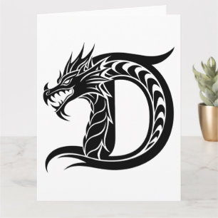 Dragon Styled Letter D, Dragon Alphabet, Monogramm Karte