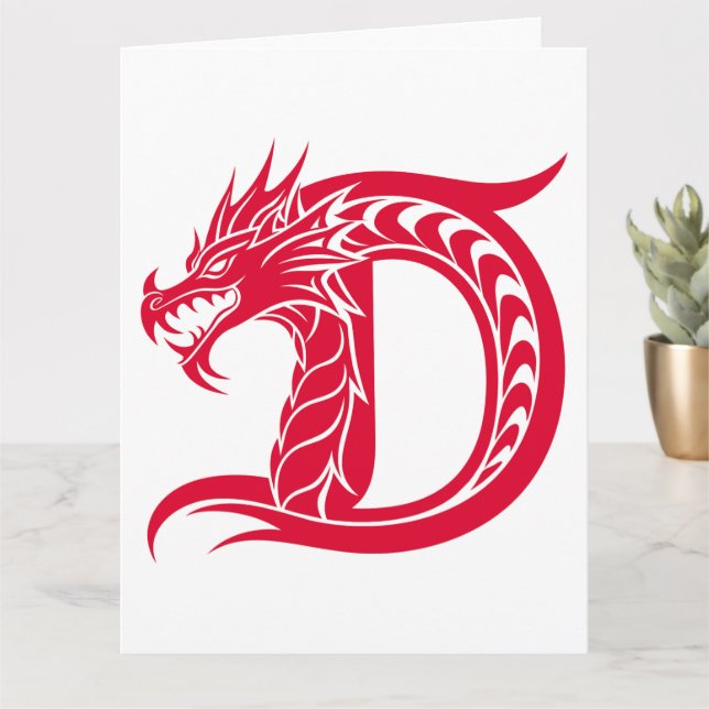 Dragon Styled Letter D, Dragon Alphabet, Monogramm Karte (Kleine Pflanze)