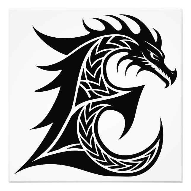 Dragon Styled Letter E, Dragon Alphabet, Monogram Fotodruck (Vorne)