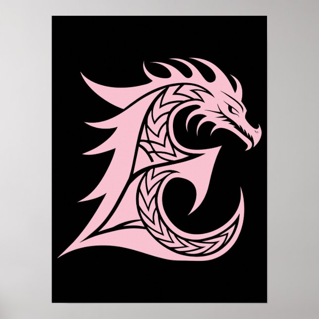 Dragon Styled Letter E, Dragon Alphabet, Monogram Poster (Vorne)