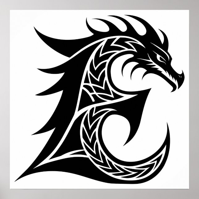 Dragon Styled Letter E, Dragon Alphabet, Monogram Poster (Vorne)