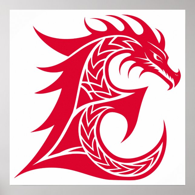 Dragon Styled Letter E, Dragon Alphabet, Monogram Poster (Vorne)