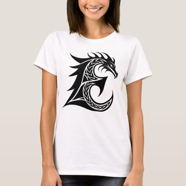 Dragon Styled Letter E, Dragon Alphabet, Monogram T-Shirt (Vorderseite)