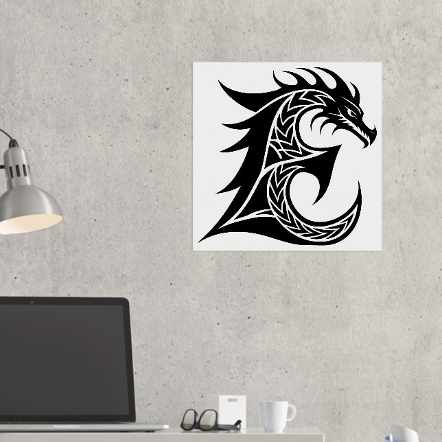 Dragon Styled Letter E, Dragon Alphabet, Monogramm Foliendrucke (In Situ (Schreibtisch 2))
