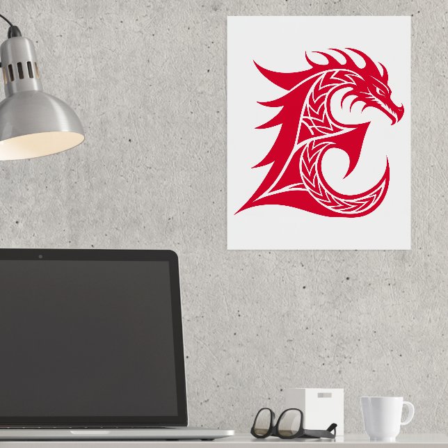 Dragon Styled Letter E, Dragon Alphabet, Monogramm Foliendrucke (In Situ (Schreibtisch))