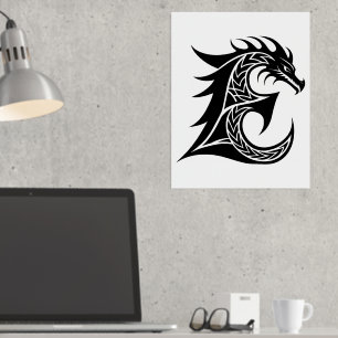Dragon Styled Letter E, Dragon Alphabet, Monogramm Foliendrucke