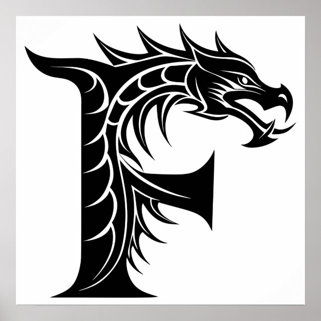 Dragon Styled Letter F, Dragon Alphabet, Monogram Poster (Vorne)