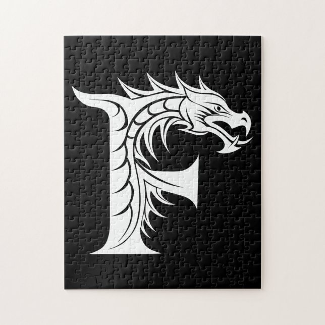 Dragon Styled Letter F, Dragon Alphabet, Monogram Puzzle (Vertikal)