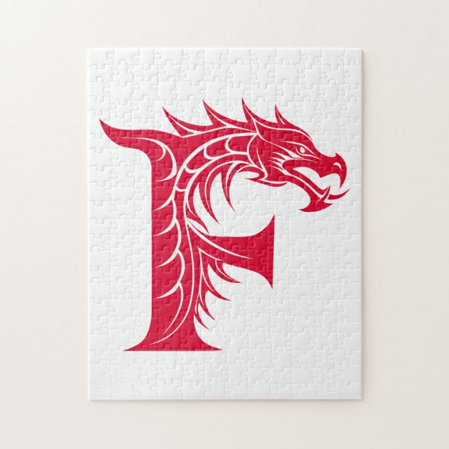 Dragon Styled Letter F, Dragon Alphabet, Monogram Puzzle (Vertikal)