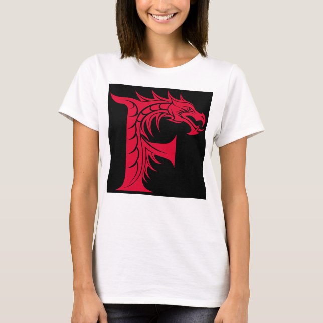 Dragon Styled Letter F, Dragon Alphabet, Monogram T-Shirt (Vorderseite)
