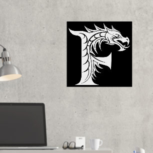 Dragon Styled Letter F, Dragon Alphabet, Monogramm Foliendrucke