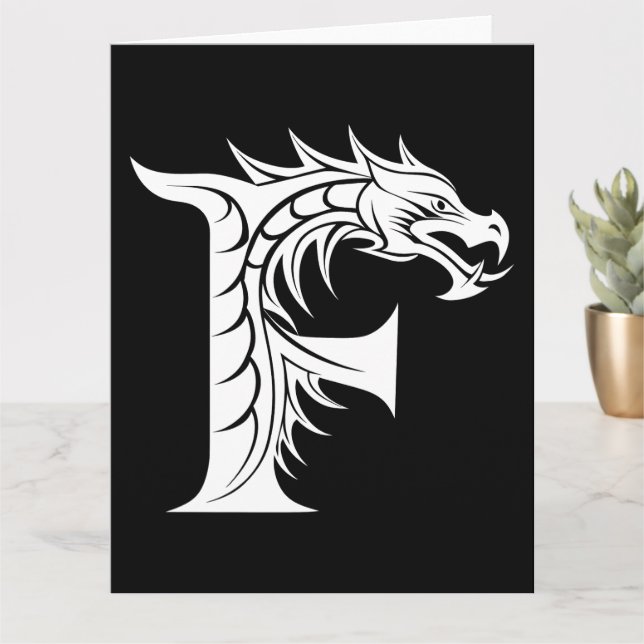 Dragon Styled Letter F, Dragon Alphabet, Monogramm Karte (Kleine Pflanze)