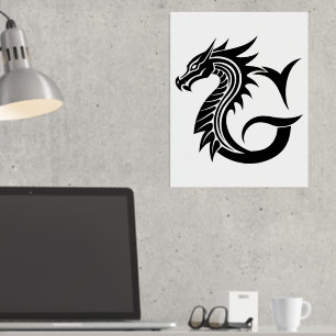 Dragon Styled Letter G, Dragon Alphabet, Monogramm Foliendrucke
