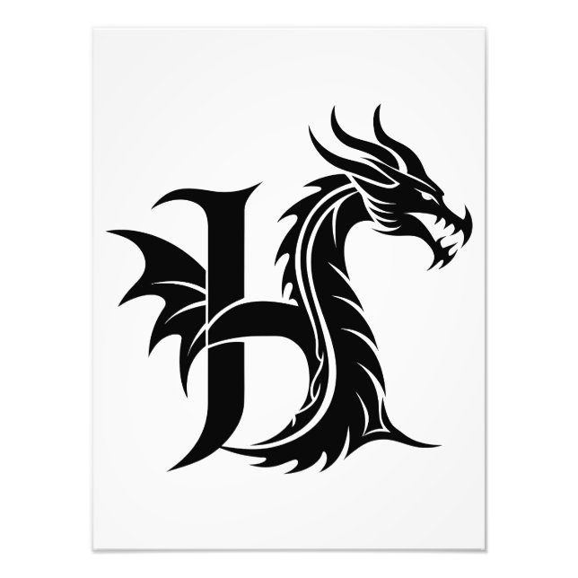 Dragon Styled Letter H, Dragon Alphabet, Monogram Fotodruck (Vorne)