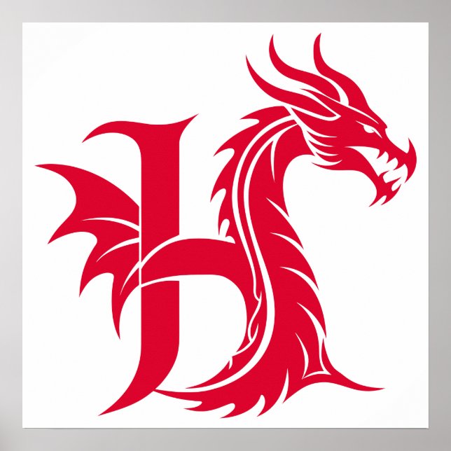 Dragon Styled Letter H, Dragon Alphabet, Monogram Poster (Vorne)