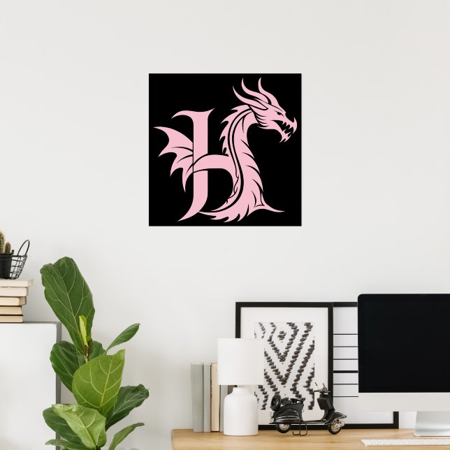 Dragon Styled Letter H, Dragon Alphabet, Monogram Poster (Heimbüro)
