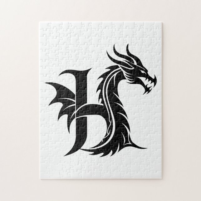 Dragon Styled Letter H, Dragon Alphabet, Monogram Puzzle (Vertikal)
