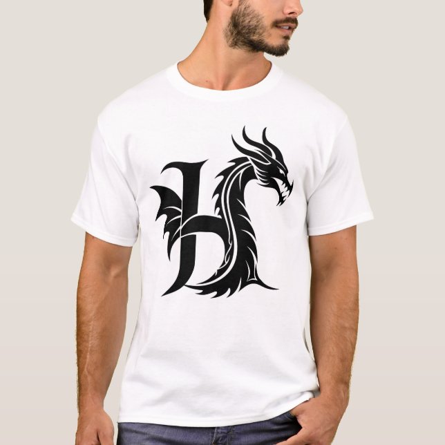 Dragon Styled Letter H, Dragon Alphabet, Monogram T-Shirt (Vorderseite)