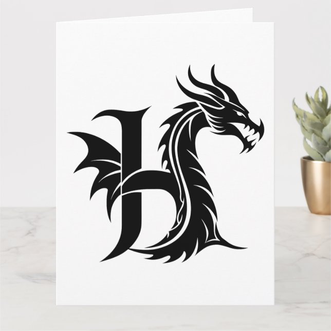 Dragon Styled Letter H, Dragon Alphabet, Monogramm Karte (Kleine Pflanze)