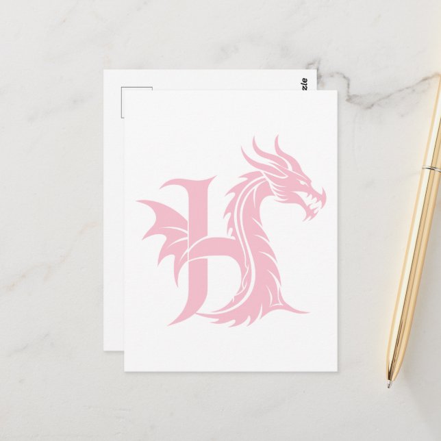 Dragon Styled Letter H, Dragon Alphabet, Monogramm Postkarte (Vorderseite/Rückseite Beispiel)