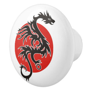 Dragon Sun - Schwarz-Weiß + Ihre Ideen Keramikknauf