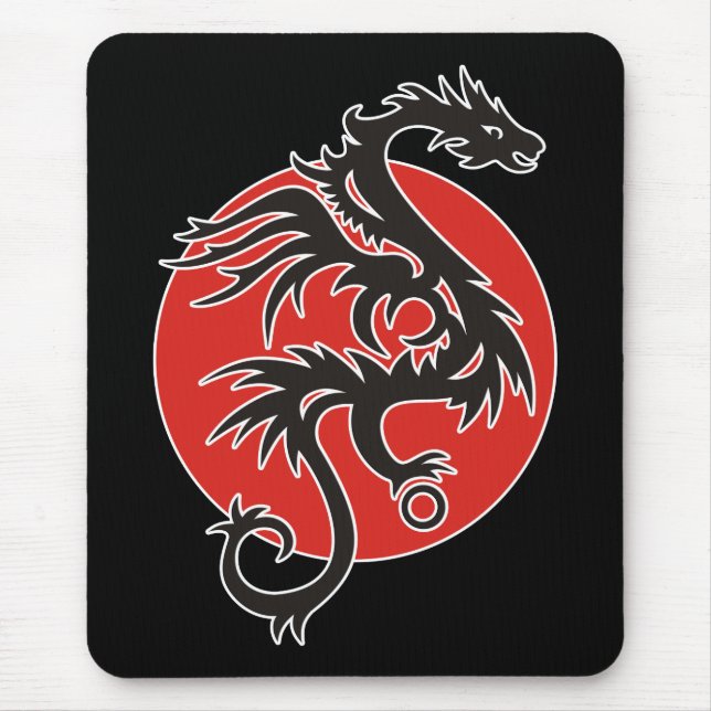 Dragon Sun - Schwarz-Weiß + Ihre Ideen Mousepad (Vorne)