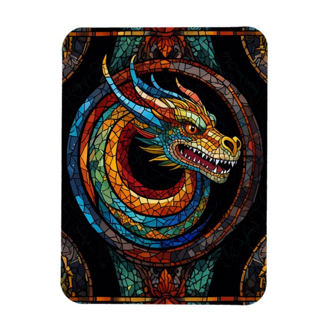 Dragon Swirl im mehrfarbigen Mosaikdesign Magnet (Vertikal)