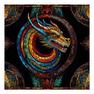 Dragon Swirl im mehrfarbigen Mosaikdesign Poster
