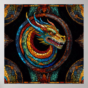 Dragon Swirl im mehrfarbigen Mosaikdesign Poster