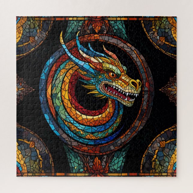 Dragon Swirl im mehrfarbigen Mosaikdesign Puzzle (Vertikal)