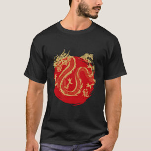 Dragon Symbol Red Sun Japanisches Kanji Caligraphy T-Shirt