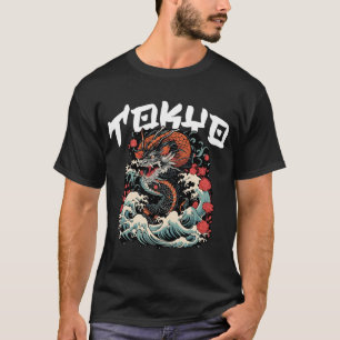 Dragon tanzt japanische Retro Seascape T-Shirt