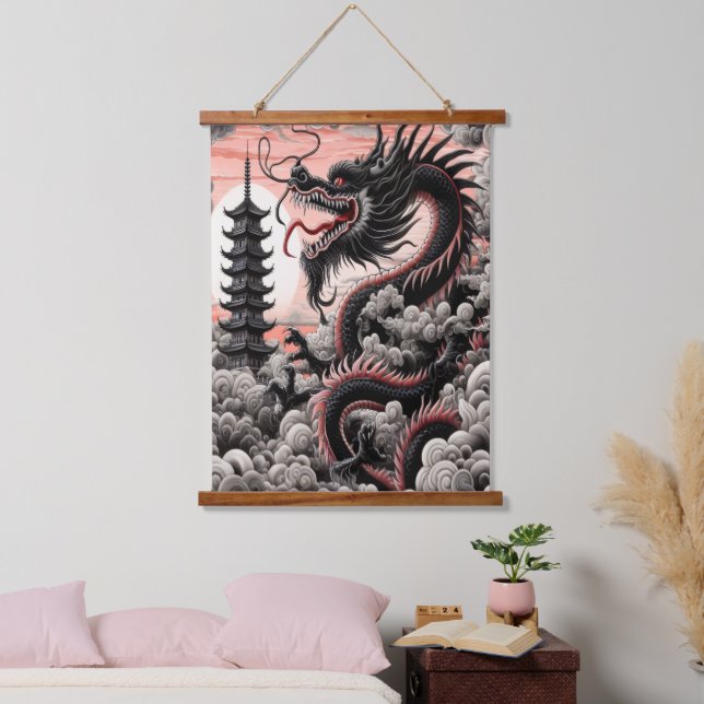 Dragon Temple Tapestry Wandteppich Mit Holzrahmen (Schlafzimmer)