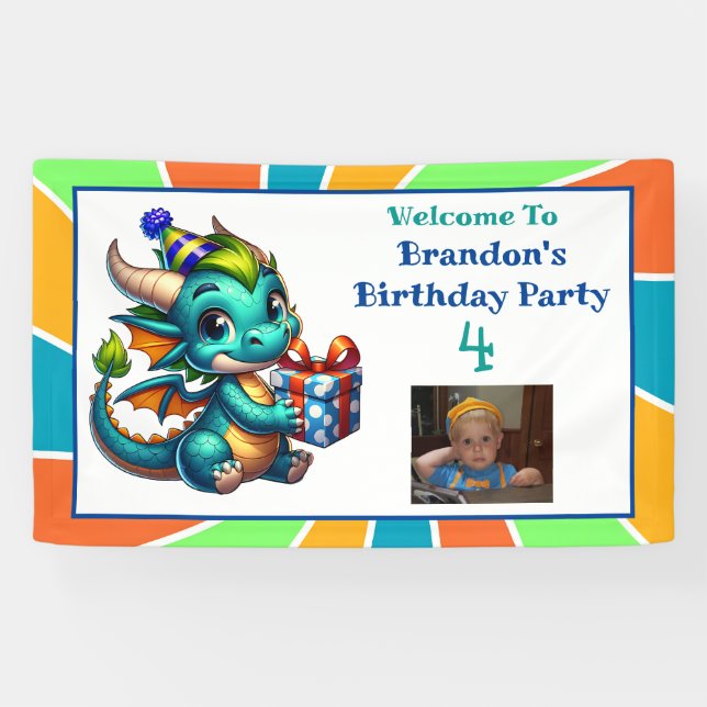Dragon Themed Boys Geburtstagsparty Banner (Horizontal)