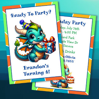 Dragon Themed Boys Geburtstagsparty Einladung