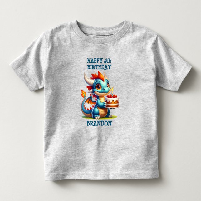 Dragon Themed Personalisiert Birthday Boy Kleinkind T-shirt (Vorderseite)