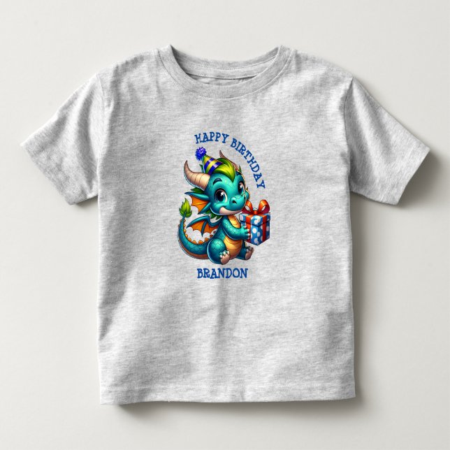 Dragon Themed Personalisiert Birthday Boy Kleinkind T-shirt (Vorderseite)