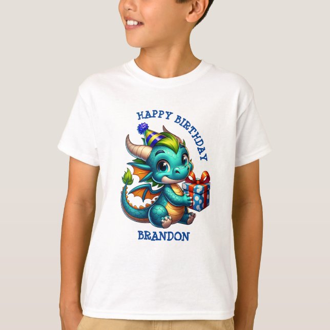 Dragon Themed Personalisiert Birthday Boy T-Shirt (Vorderseite)