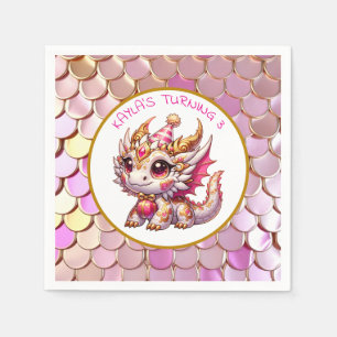 Dragon Themed Pink and Gold Personalisiert Geburts Serviette