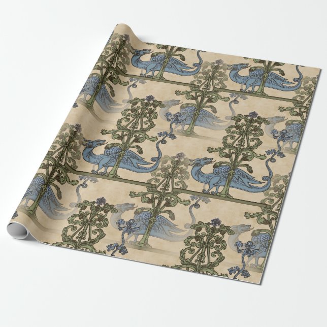 Dragon Tiled mittelalterliches Weihnachten Geschenkpapier (Ungerollt)