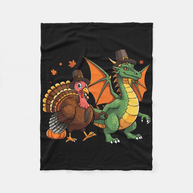 Dragon Turkey Pilgrim Erntedank Pumpkin Kids Bo Fleecedecke (Vorderseite)