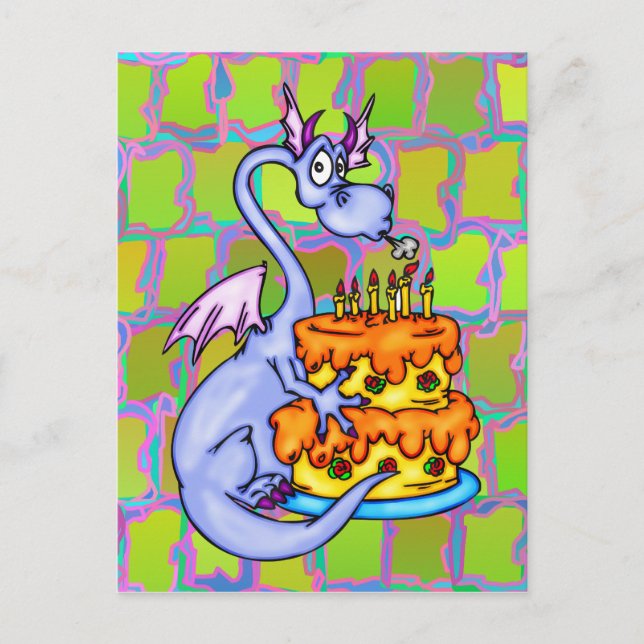 Dragon und Birthday Cake Postkarte (Vorderseite)