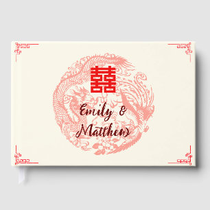 Dragon und Phoenix beige rote chinesische Hochzeit Gästebuch