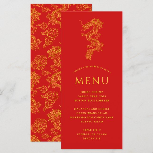 Dragon und Phoenix | Menü mit rotem Thema Menükarte (Vorne/Hinten)