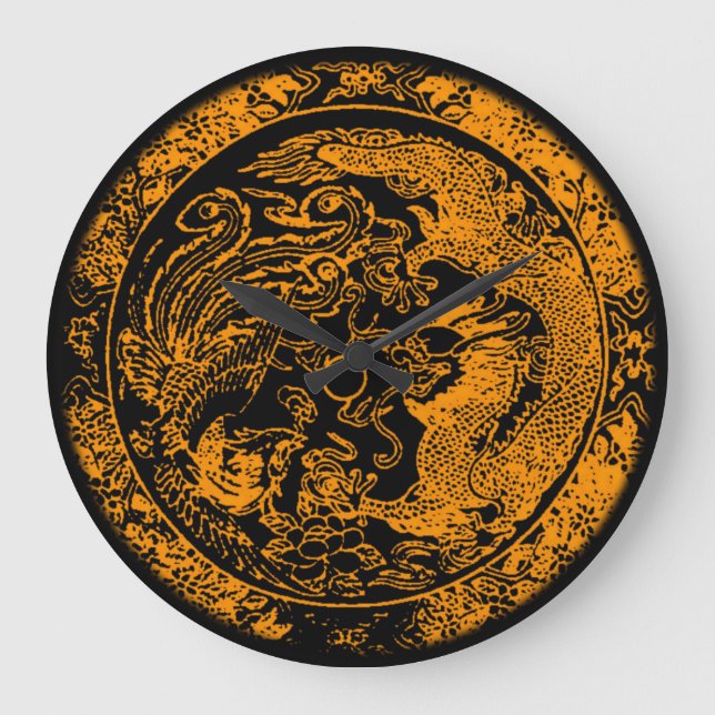 Dragon und Phoenix Wall Clock Große Wanduhr (Vorderseite)