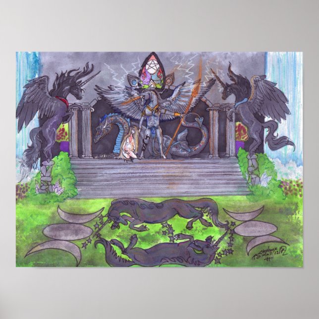 Dragon Unicorn Temple Girl Baby Zauber Poster (Vorne)