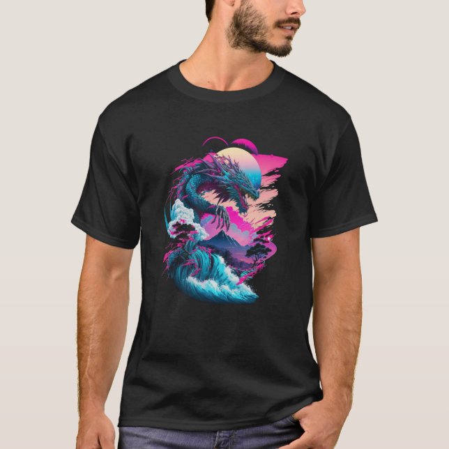 Dragon Vaporwave Abstrakte Landschaft Monument Bäu T-Shirt (Vorderseite)